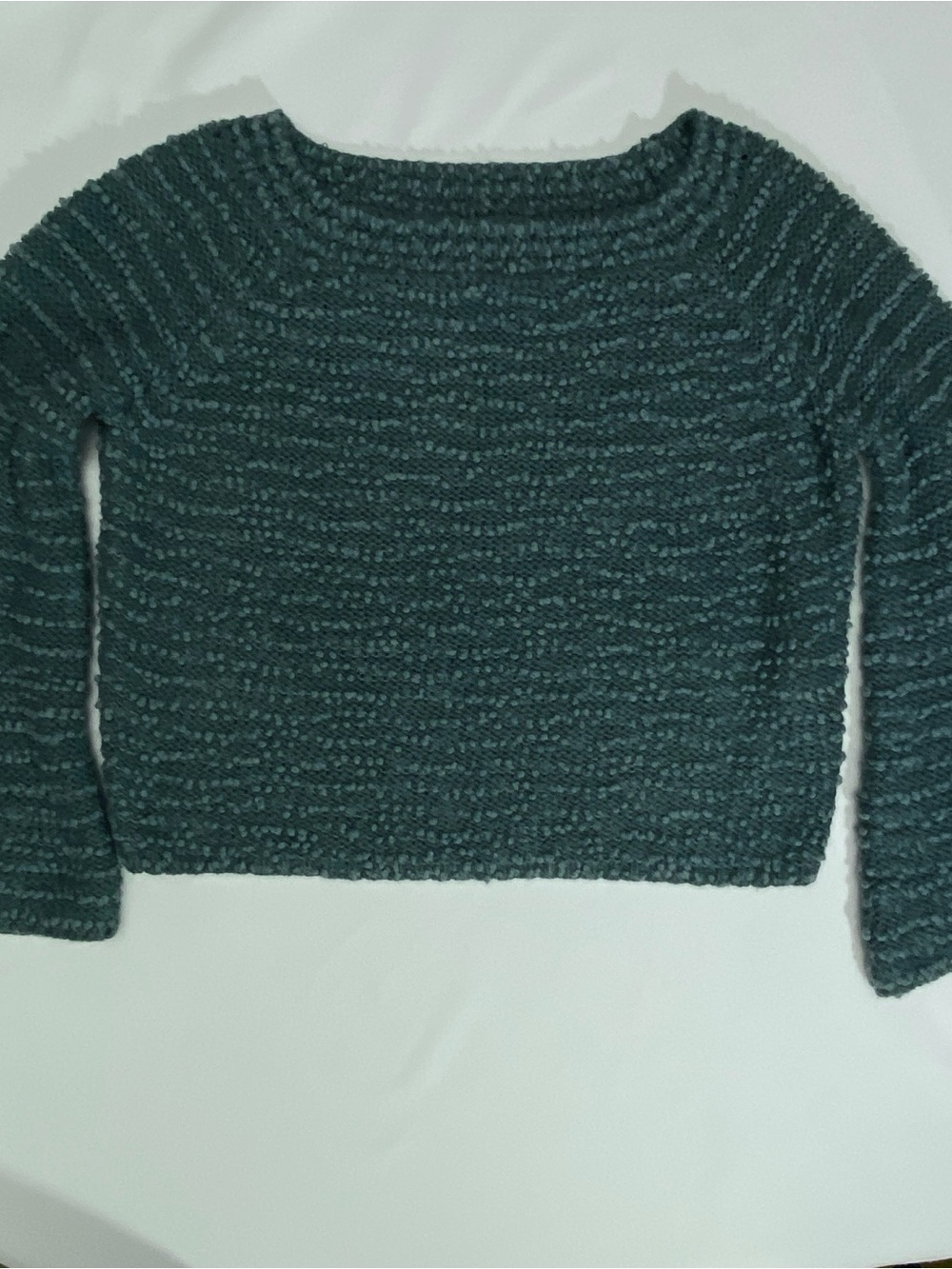 Billabong Off-the-Shoulder Boucle Popcorn Textured Teal Sweater Bell Sleeves L